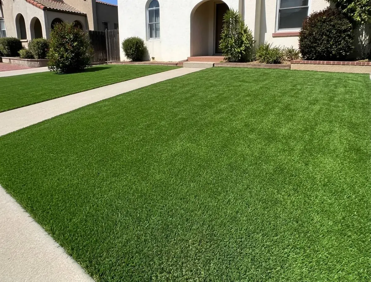 After front yard artificial grass installation in riverside, ca — lush green artificial turf